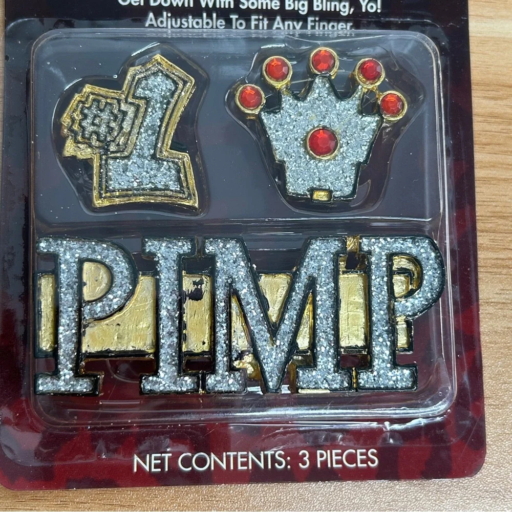 Costume Adult Bling Rings Pimp Plastic Silver Crown #1 Rap Cosplay NEW - Picture 11 of 11